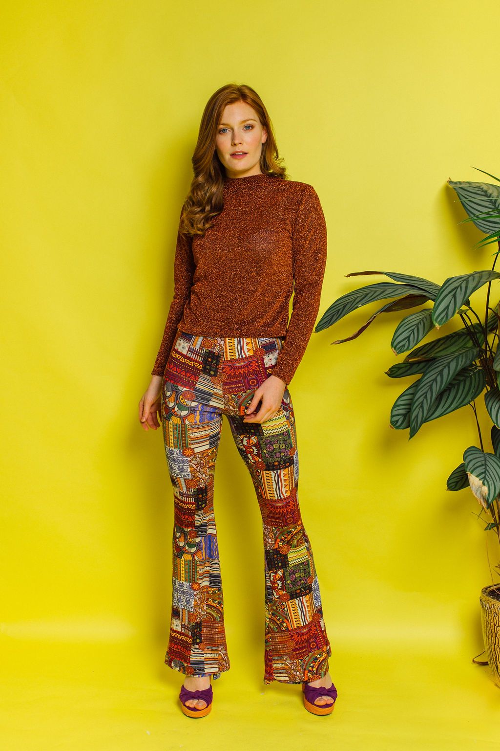 Jersey Flares in Brown Tribal Print - Trouser - Megan Crook
