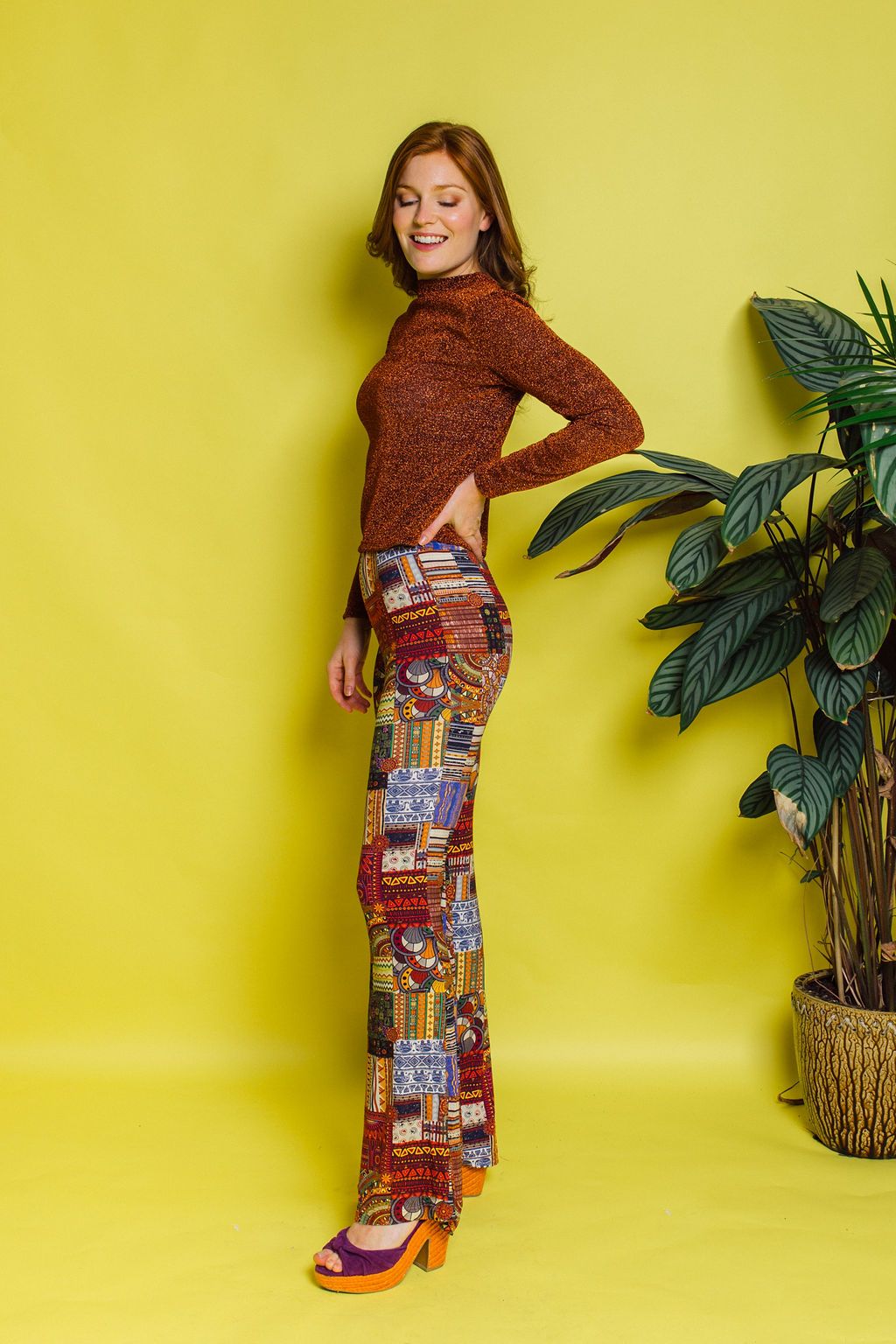 Jersey Flares in Brown Tribal Print - Trouser - Megan Crook