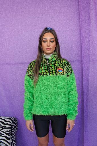 Half-Zip Pullover in Green Croc and Green Teddy