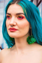 Load image into Gallery viewer, Pompom Earrings in Metallic Green - Accessories - Megan Crook