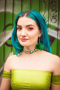 Pompom Earrings in Metallic Green - Accessories - Megan Crook