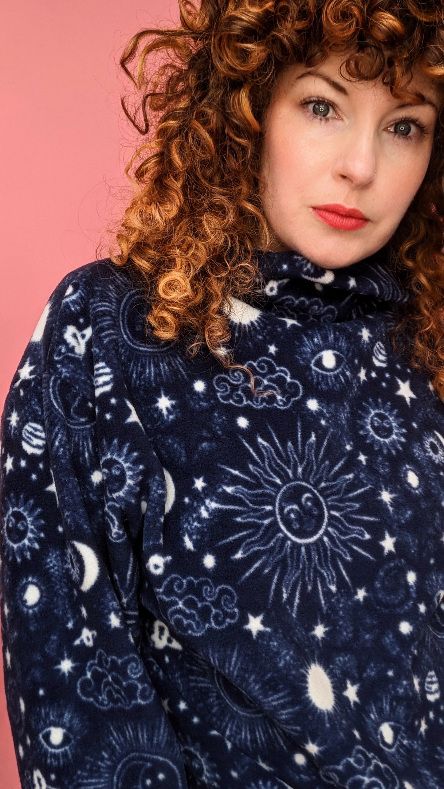Funnel Neck Pullover in Celestial Print