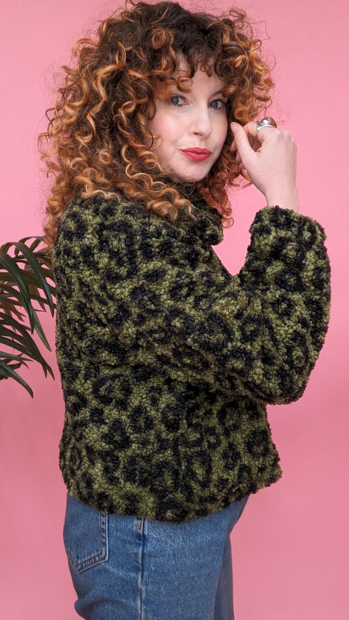 Green Leopard Borg Box Jacket