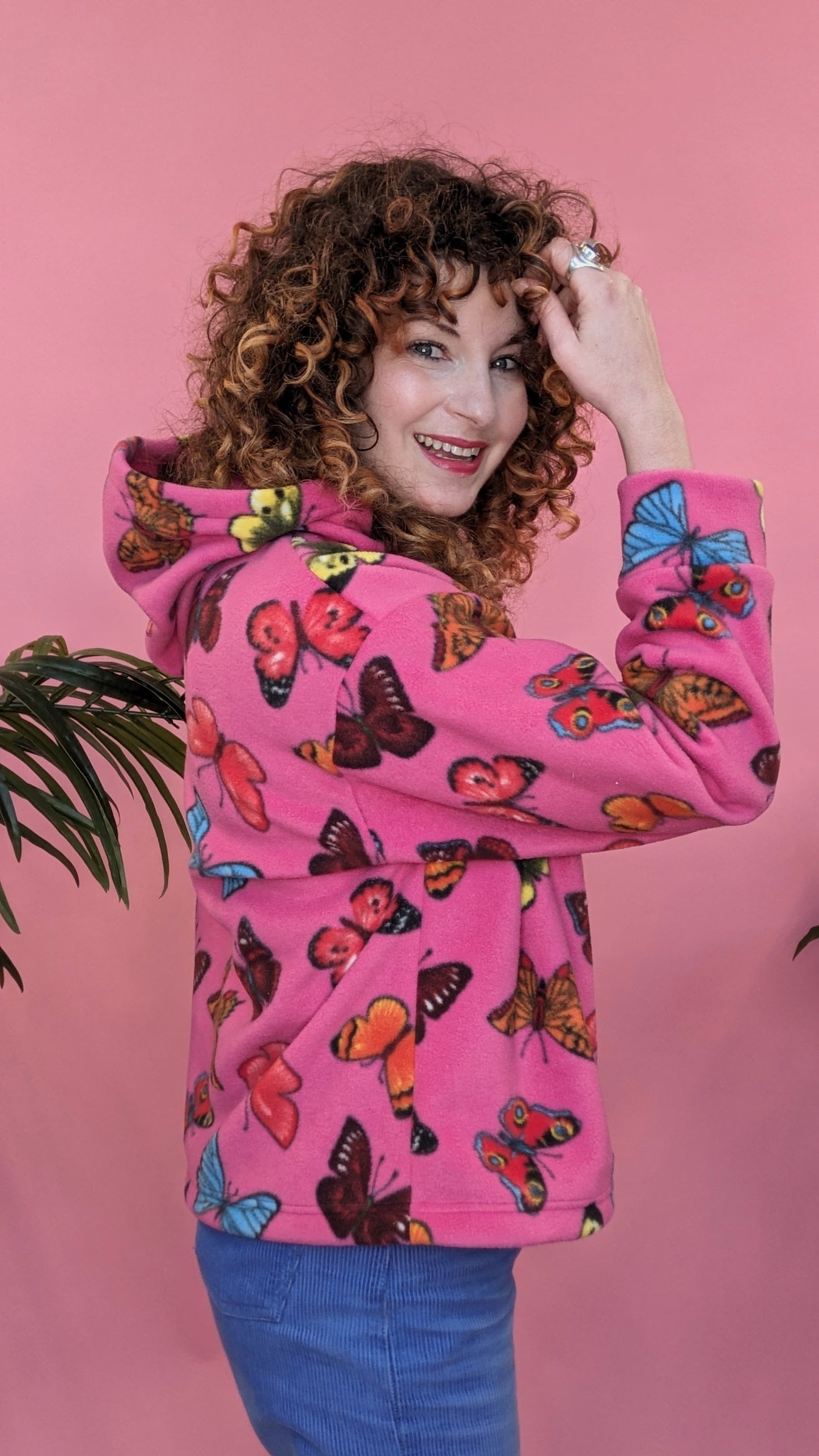 Funnel Neck Pullover in Butterfly Print