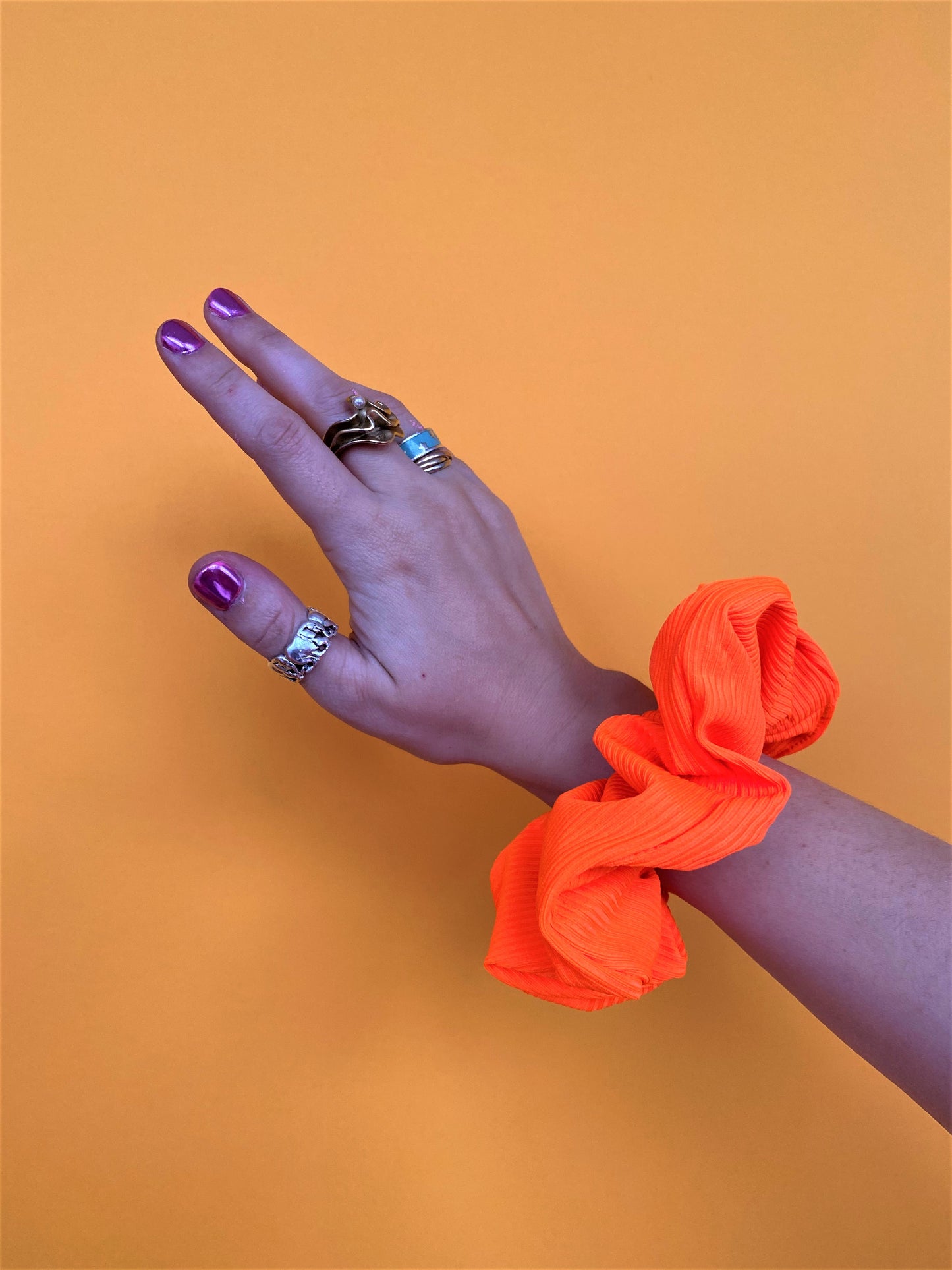 Neon Orange Ribbed Scrunchie
