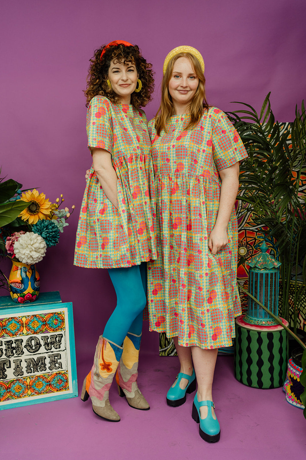 Smock Dress in Dogtooth Circles