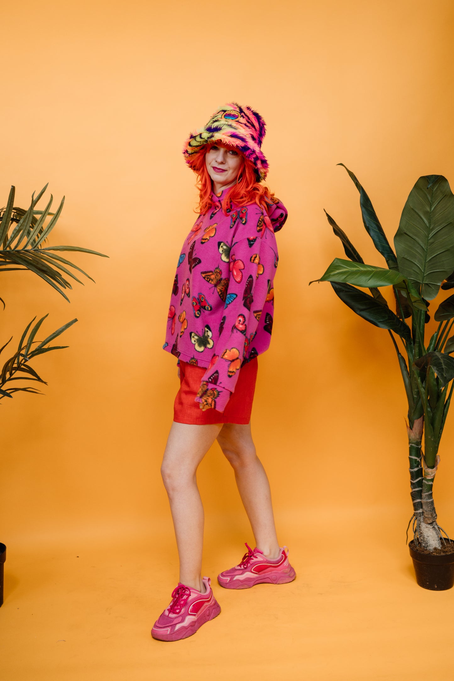 Hooded Pullover in Butterfly Print