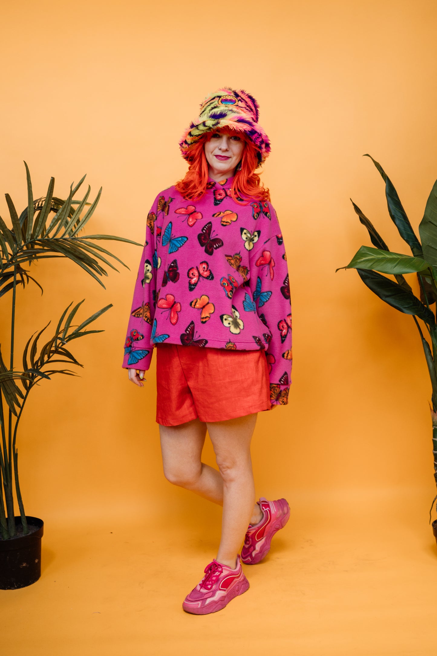 Hooded Pullover in Butterfly Print