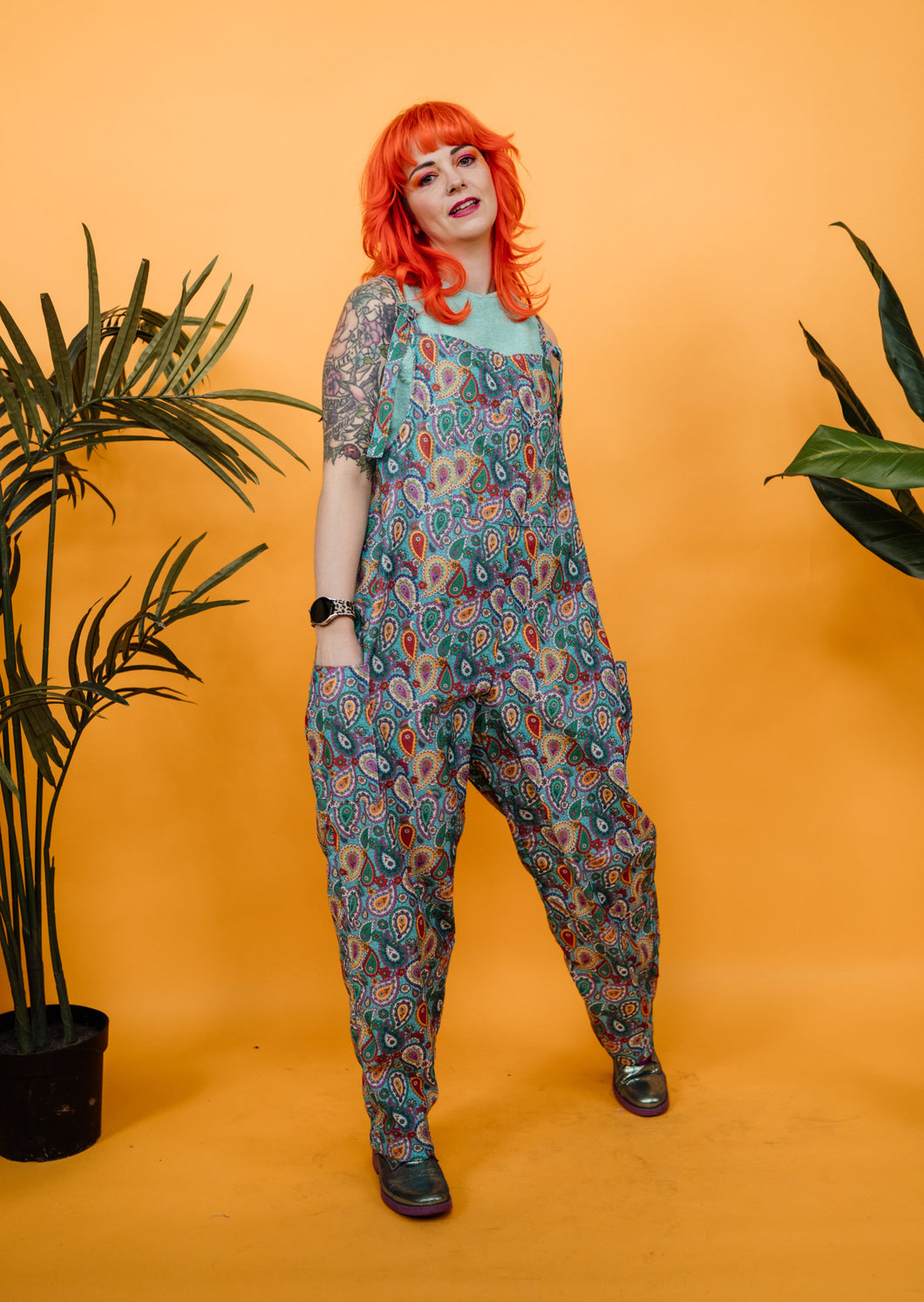 Needlecord Dungarees in Paisley