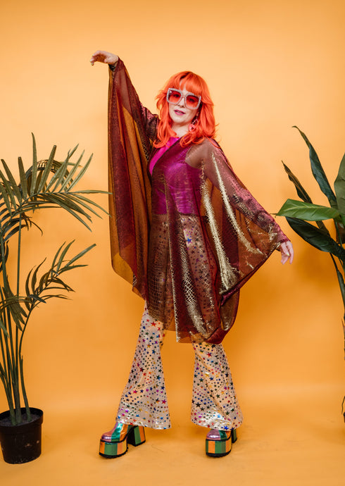 Mini Disco Kaftan in Sheer Copper Snake