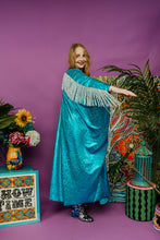 Load image into Gallery viewer, Disco Kaftan in Royal Turquoise Holographic with Fringing