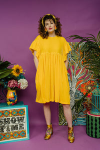 Velvet Summer Smock Dress in Yellow