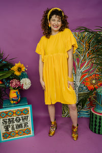 Velvet Summer Smock Dress in Yellow