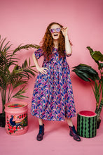 Load image into Gallery viewer, Midi Smock Dress in Purple Garden