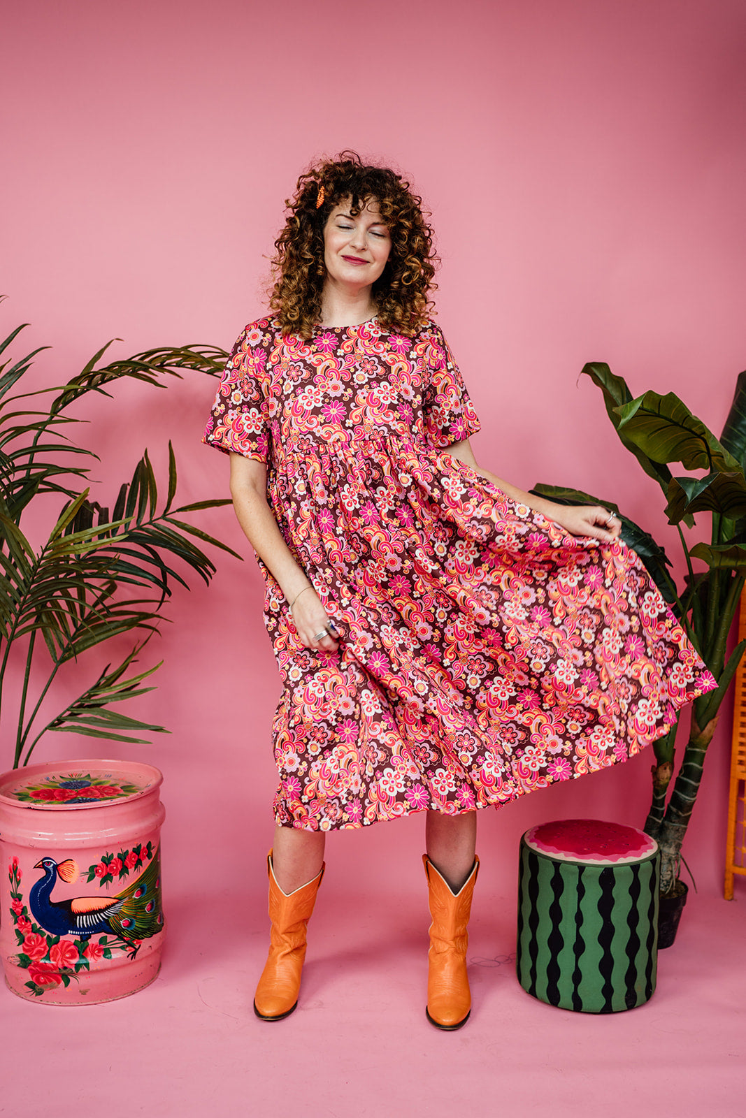 midi smock dress Midi Smock Dress in Retro Floral