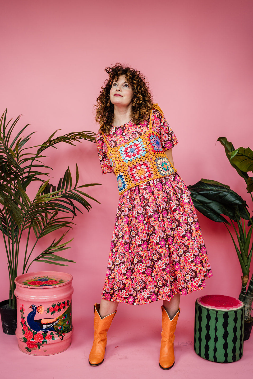 retro smock dress Midi Smock Dress in Retro Floral