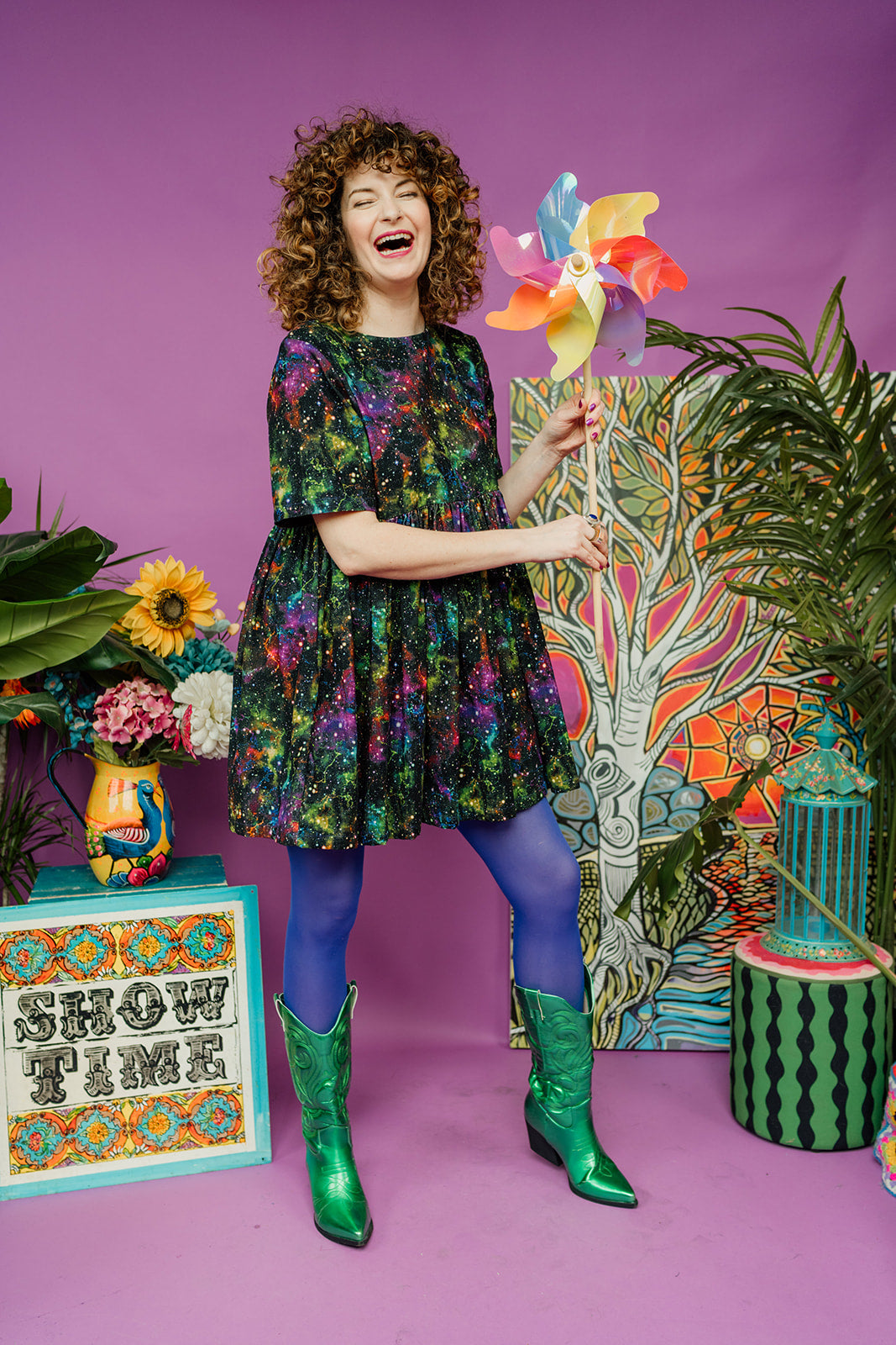 Mini Smock Dress in Galaxy Needlecord