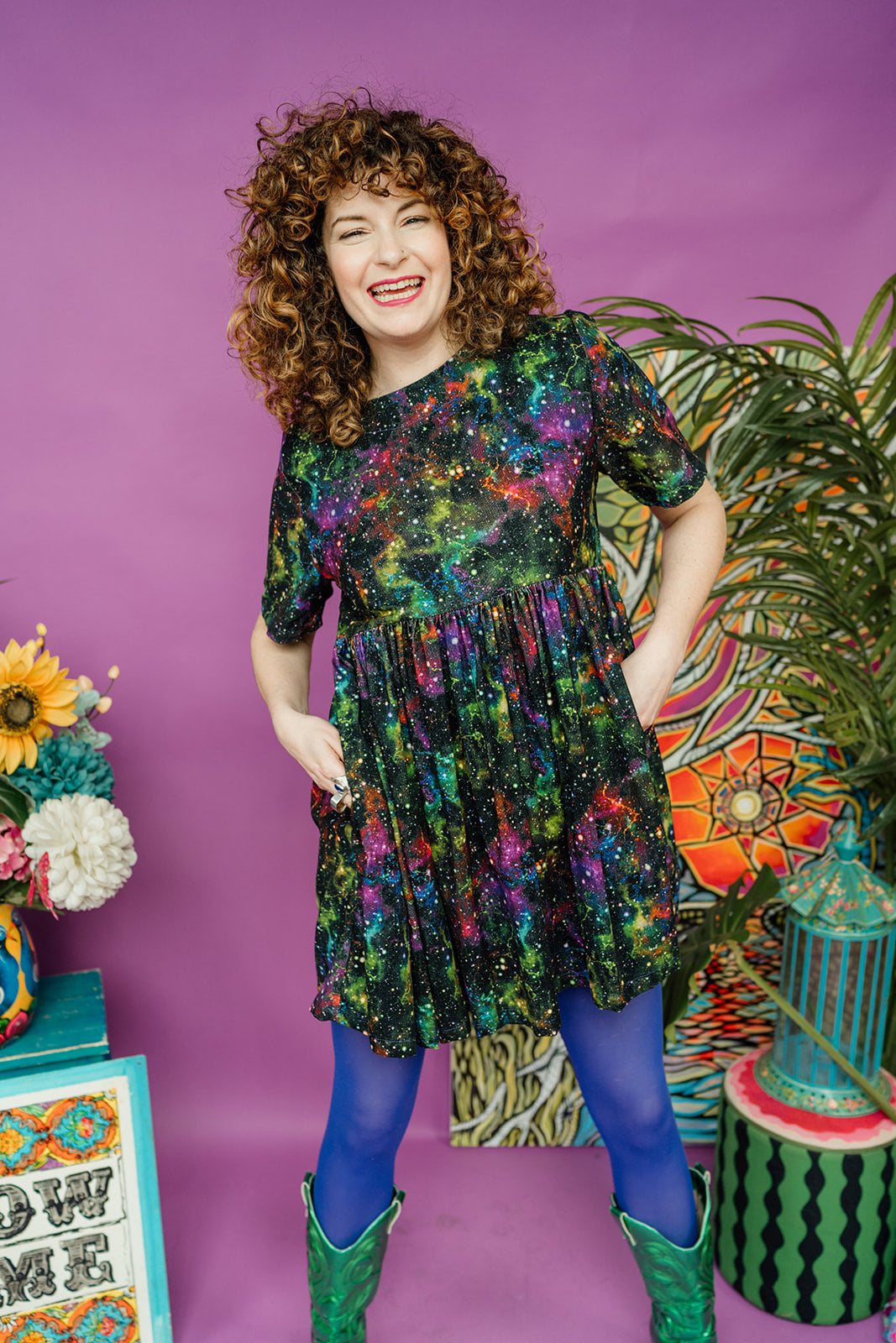 Mini Smock Dress in Galaxy Needlecord