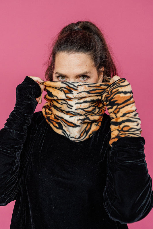 Reversible Fleece & Velvet Snood in Tiger