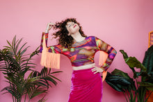 Load image into Gallery viewer, Eco Fringe Crop Top in Rainbow Amoeba