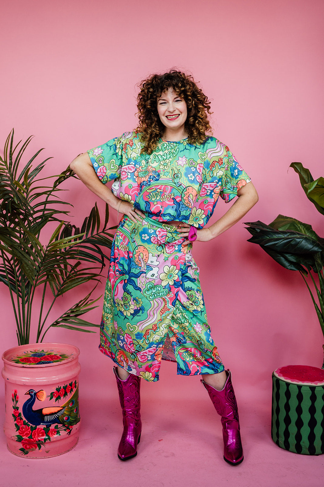 Midi Wrap Skirt in Smile the Pain Away Print