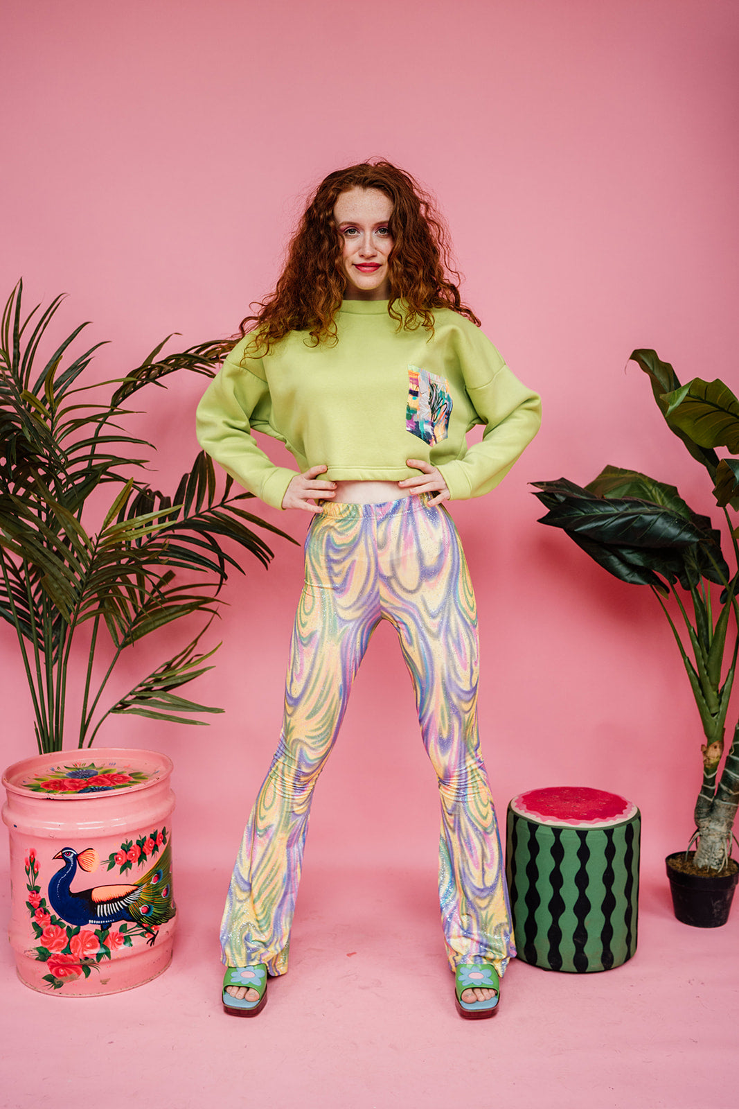 Batwing Pocket Pullover in Lime Green