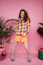 Load image into Gallery viewer, Funnel Neck Pullover in Rainbow Plaid