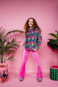 Funnel Neck Pullover in Rainbow Leopard