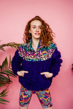 Load image into Gallery viewer, Half-Zip Pullover in Rainbow Leopard and Purple Teddy
