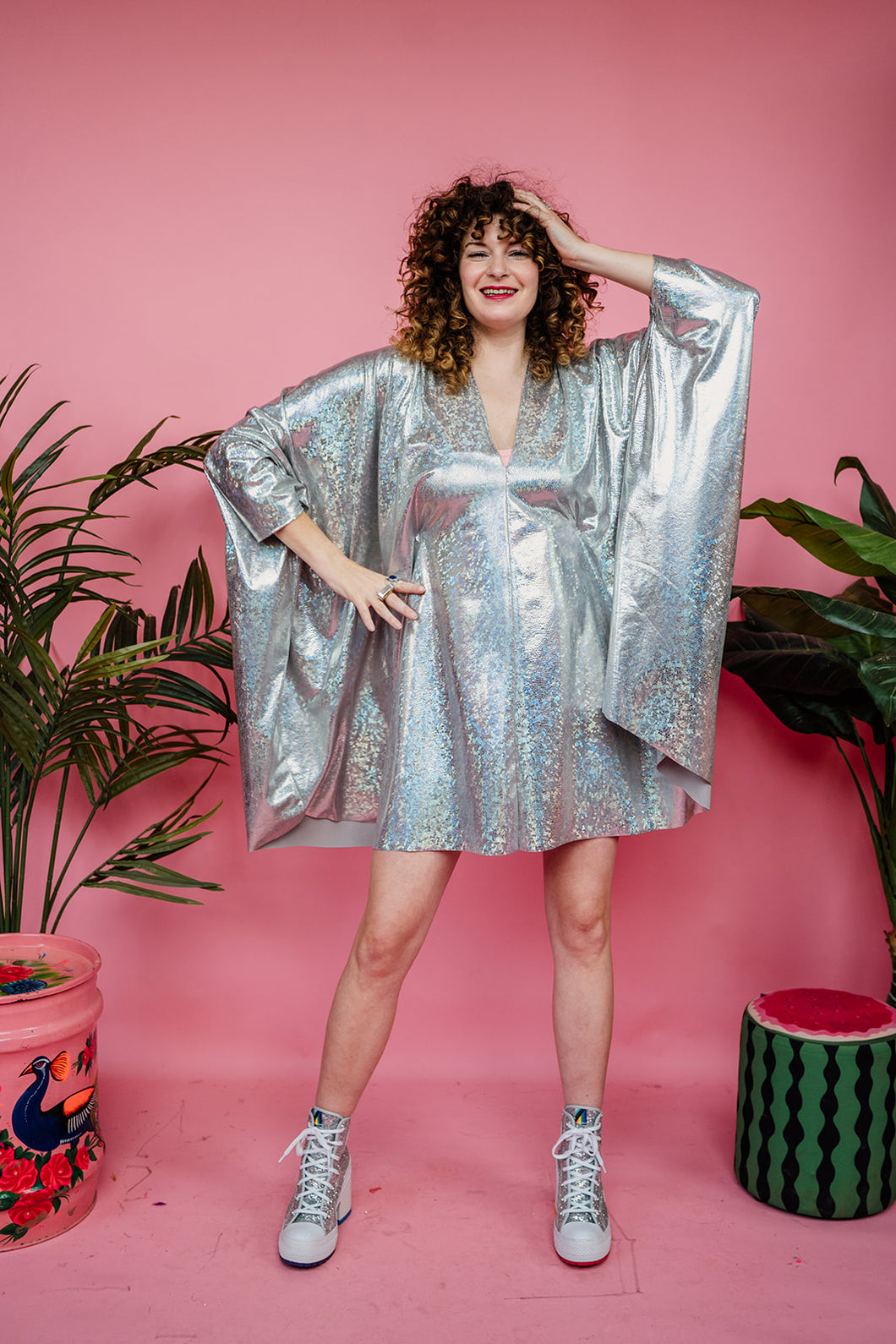 Disco Kaftan in Silver Holographic