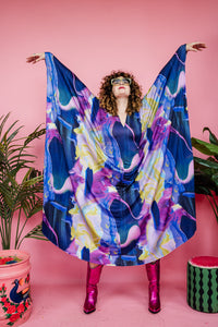 Maxi Disco Kaftan in Blue and Purple Abstract