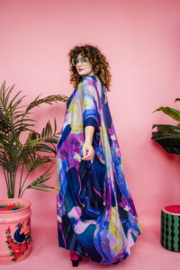 Maxi Disco Kaftan in Blue and Purple Abstract