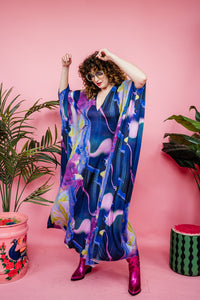 Maxi Disco Kaftan in Blue and Purple Abstract
