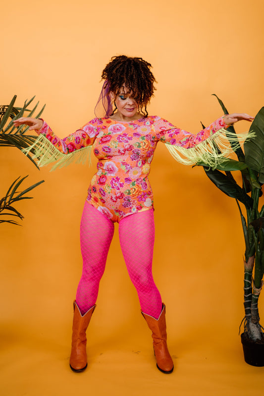 Orange Crochet Fringe Bodysuit