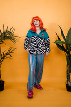 Load image into Gallery viewer, Half-Zip Pullover in Turquoise and Zebra