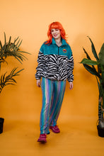 Load image into Gallery viewer, Half-Zip Pullover in Turquoise and Zebra