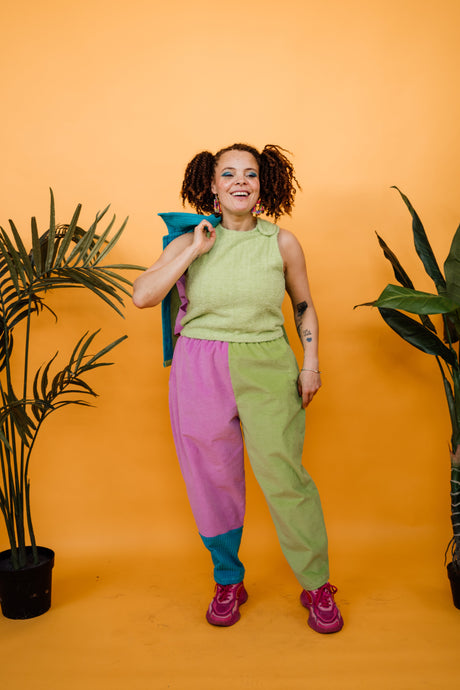 Towelling Tank Top in Lime Green