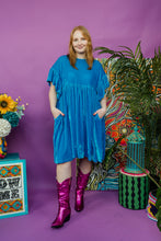 Load image into Gallery viewer, Velvet Summer Smock Dress in Turquoise