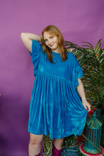 Load image into Gallery viewer, Velvet Summer Smock Dress in Turquoise