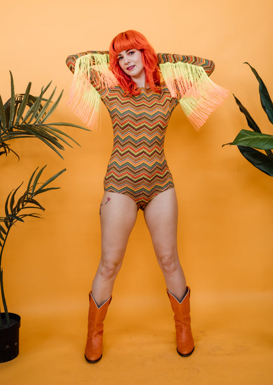 Fringe Bodysuit in Retro Chevron + 1 Colour