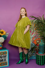 Load image into Gallery viewer, Velvet Summer Smock Dress in Lime
