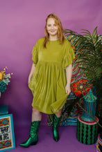 Load image into Gallery viewer, Velvet Summer Smock Dress in Lime