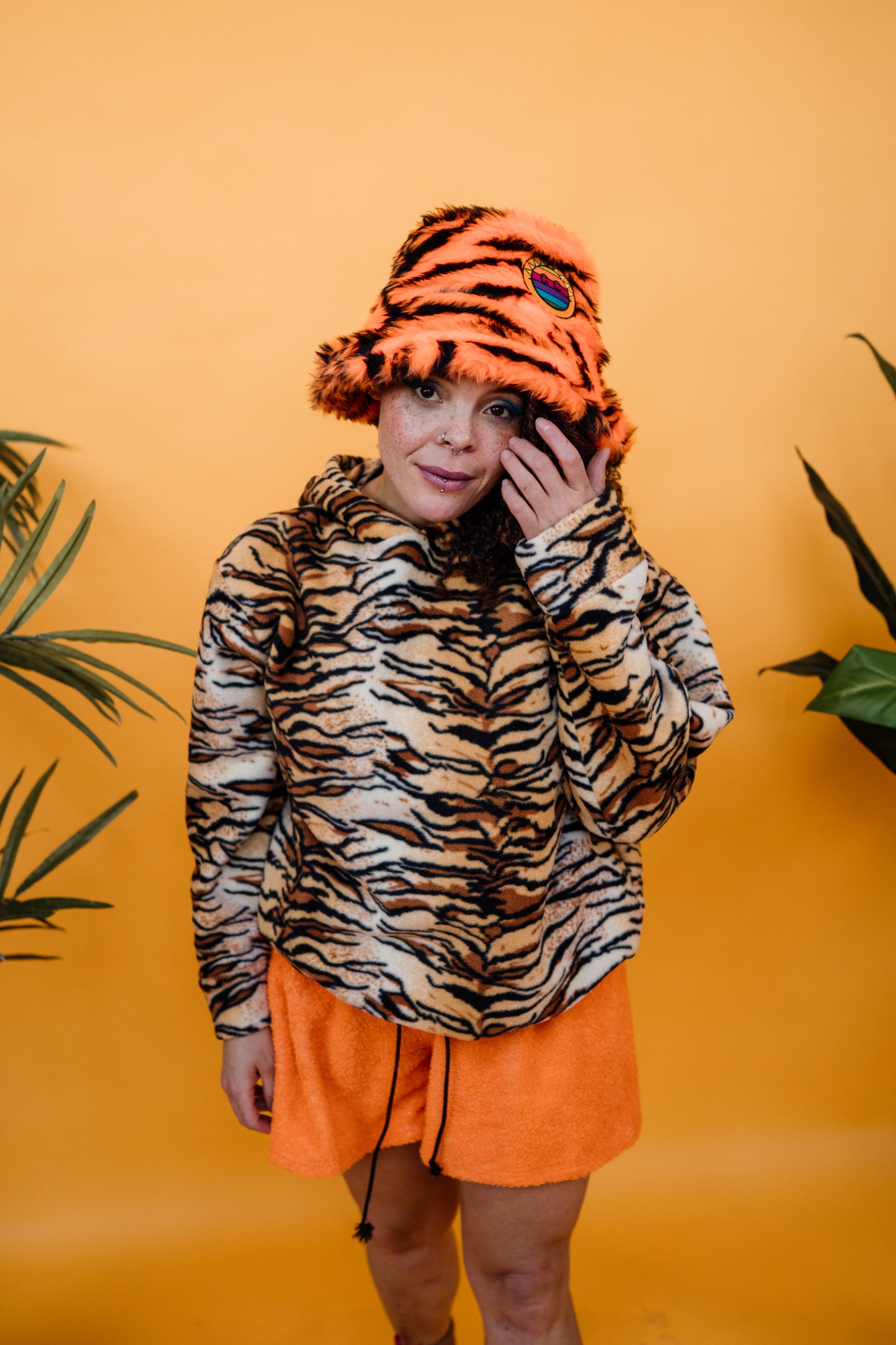 Bucket Hat in Tiger Faux Fur