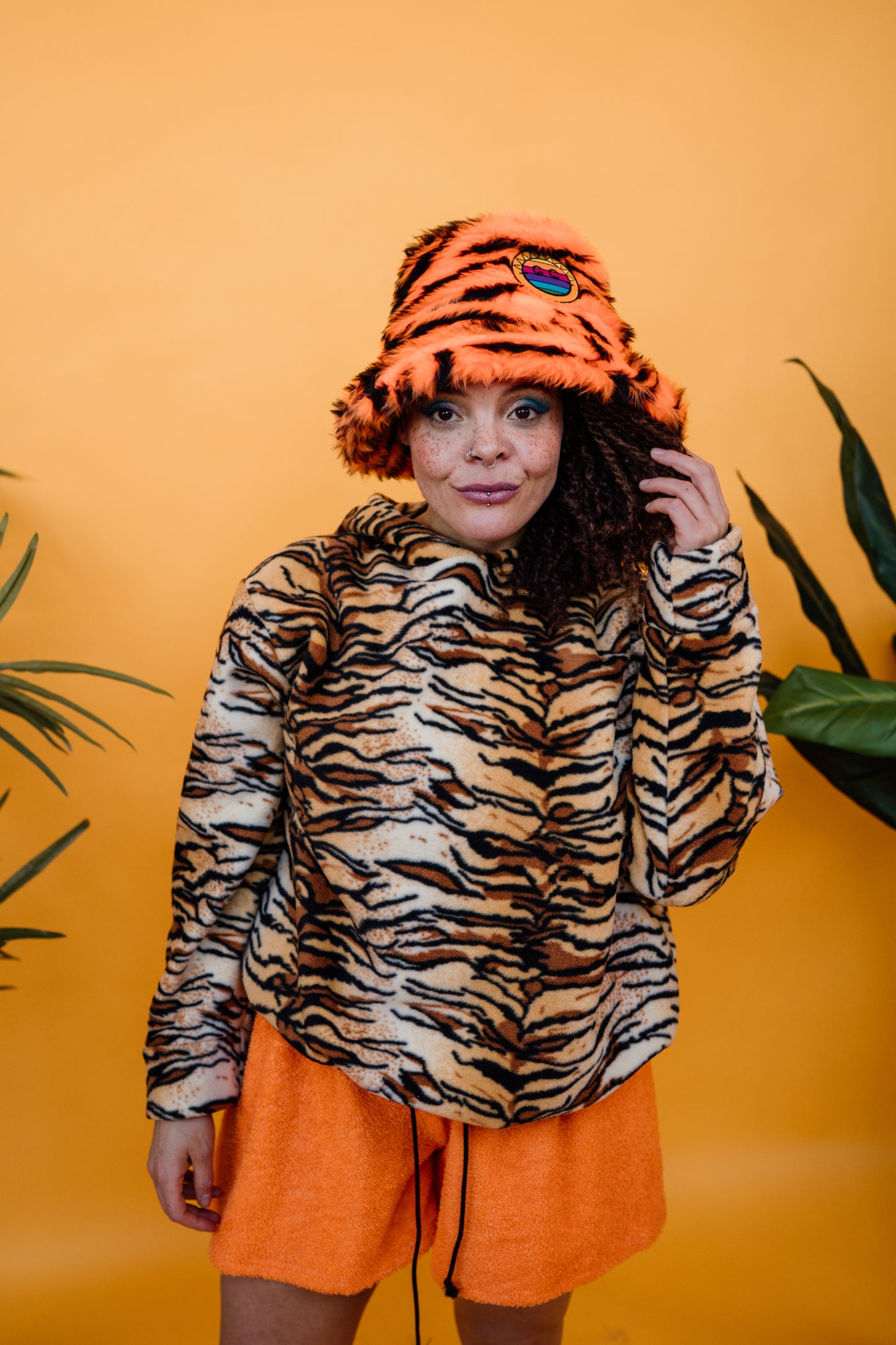 Bucket Hat in Tiger Faux Fur