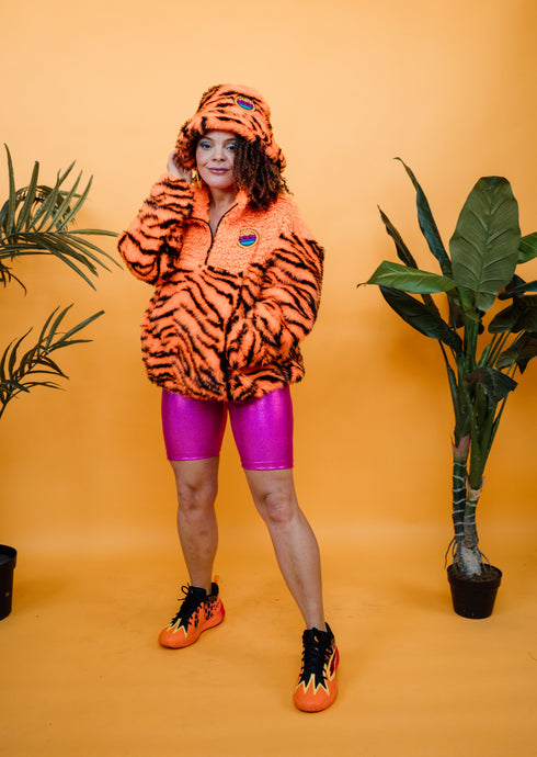 Half-Zip Pullover in Orange and Tiger Stripe