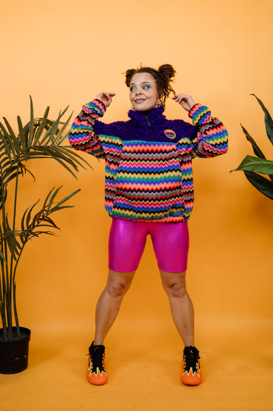 Half-Zip Pullover in Purple and Rainbow ZigZag