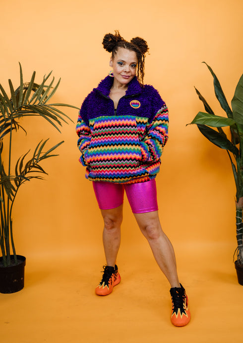 Half-Zip Pullover in Purple and Rainbow ZigZag