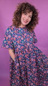Smock Dress in Flaming Hearts