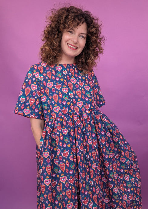Smock Dress in Flaming Hearts