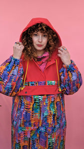 Rain Poncho in Red/Abstract Print
